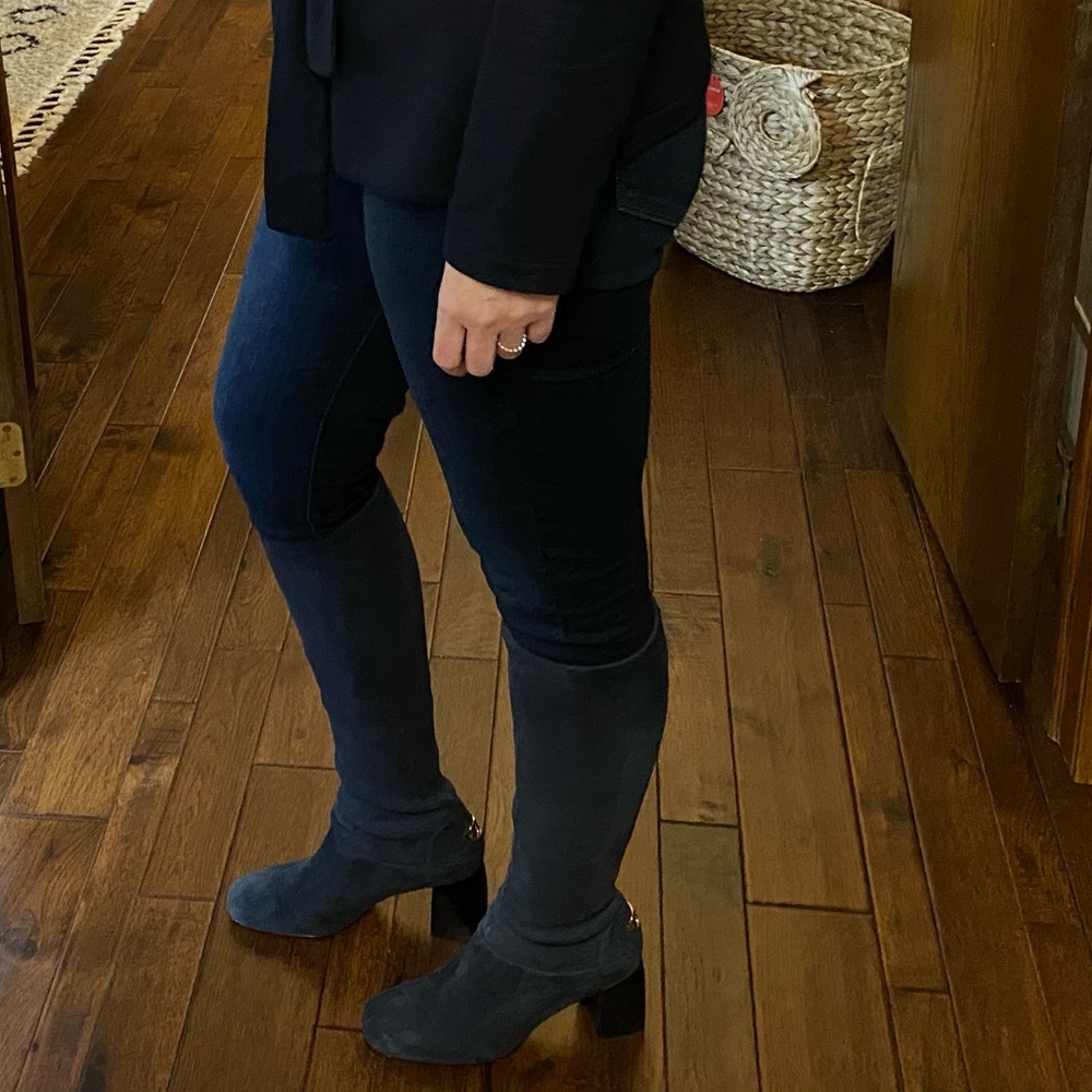 Tory Burch knee high navy suede boots. Size 10.